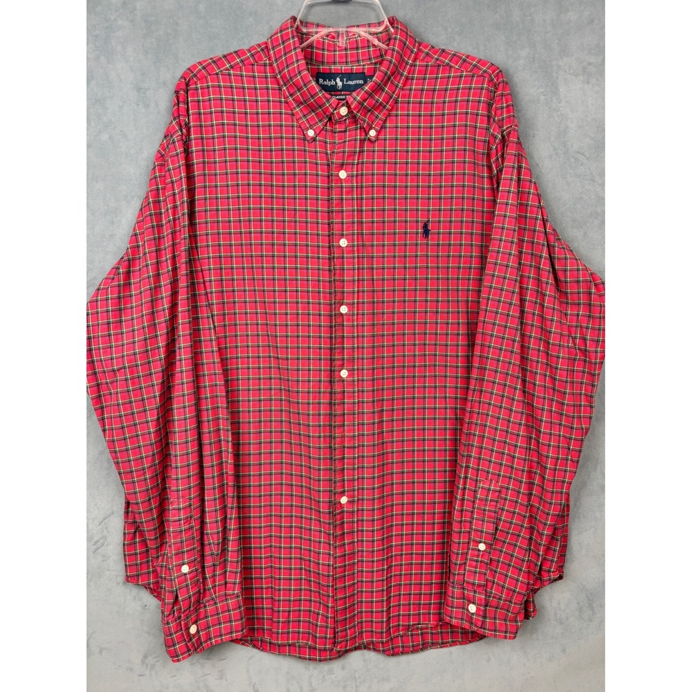 Ralph Lauren Mens XXL Classic Fit Red Plaid Cotton Button Down Shirt Long Sleeve